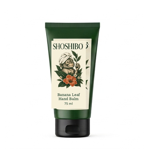 Banana Leaf Hand Balm, with the complete Shoshibo towel-turban monkey logo on its label